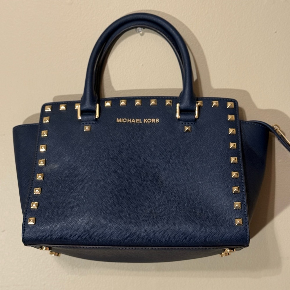 Michael Kors Navy Studded Satchel